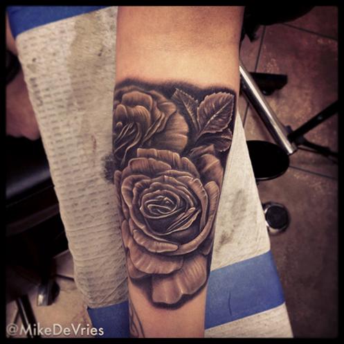 Mike DeVries : Tattoos : Black and Gray : Black and Gray Roses